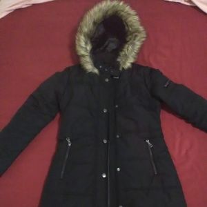 Maralyn & Me Long Puffer Jacket with Faux fur hood